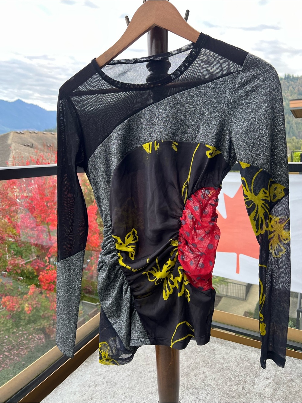 Pianura Studio Long Sleeve Printed Blouse in Black & Gray Size 46 Like New